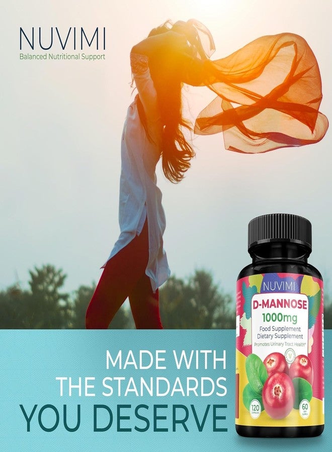 NUVIMI D Mannose 120 Capsules - 1000 mg per Dose - Dietary Supplement Helps Promote Urinary Tract Health - Natural Vegan UTI Defense - Image 4