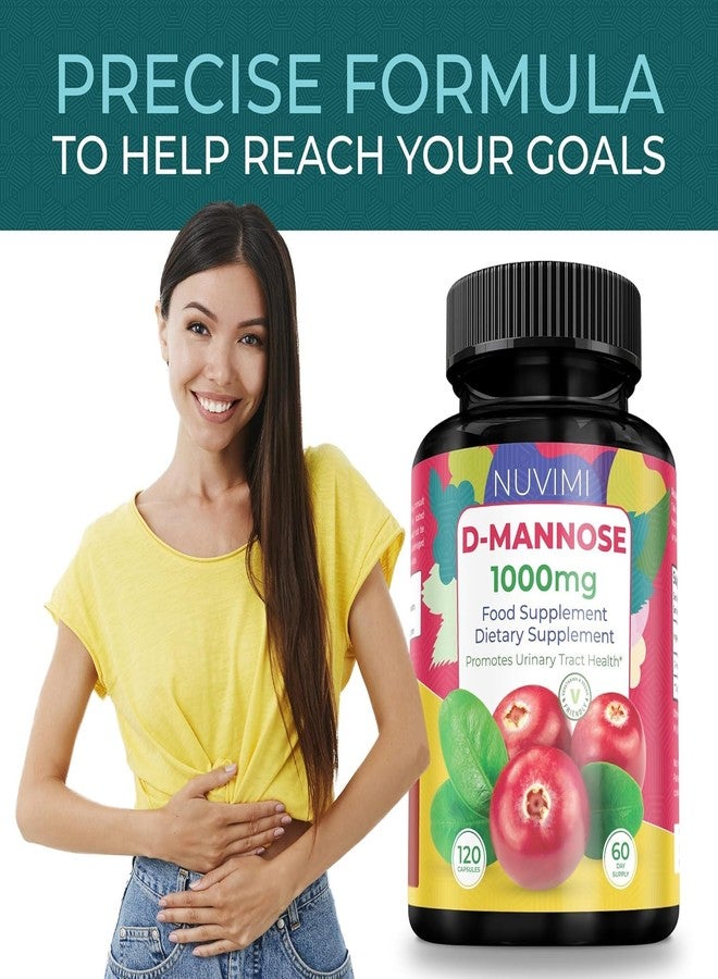 NUVIMI D Mannose 120 Capsules - 1000 mg per Dose - Dietary Supplement Helps Promote Urinary Tract Health - Natural Vegan UTI Defense - Image 2