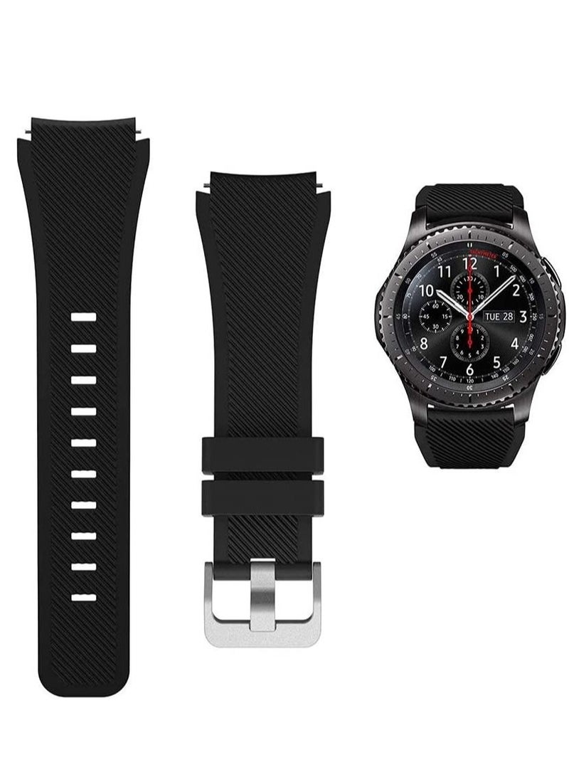 Replacement Watch Bands Compatible with Samsung Watch 3/Gear S3 Frontier/Classic Strap Silicone Bracelet S3 Sports Band Strap Replacement 22mm Wristband Accessories- Black - Image 1