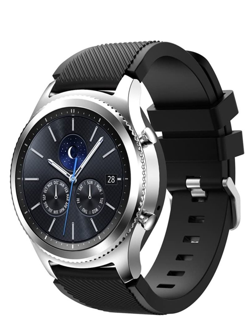 Replacement Watch Bands Compatible with Samsung Watch 3/Gear S3 Frontier/Classic Strap Silicone Bracelet S3 Sports Band Strap Replacement 22mm Wristband Accessories- Black - Image 2