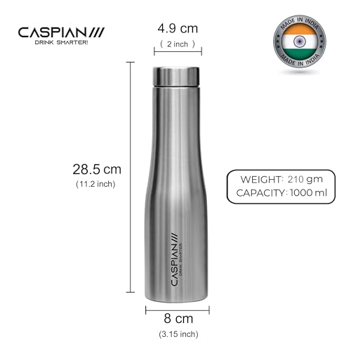 CASPIAN /// Aqua Stainless Steel Water Bottle (Silver, 1 Litre, Set of 6)| Leak Proof Thunder for Fridge Home Office Travel School Kids Boys Girls Adults Sports Gym Yoga - Image 3