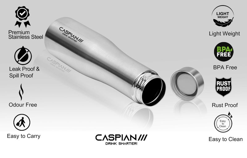 CASPIAN /// Aqua Stainless Steel Water Bottle (Silver, 1 Litre, Set of 6)| Leak Proof Thunder for Fridge Home Office Travel School Kids Boys Girls Adults Sports Gym Yoga - Image 5