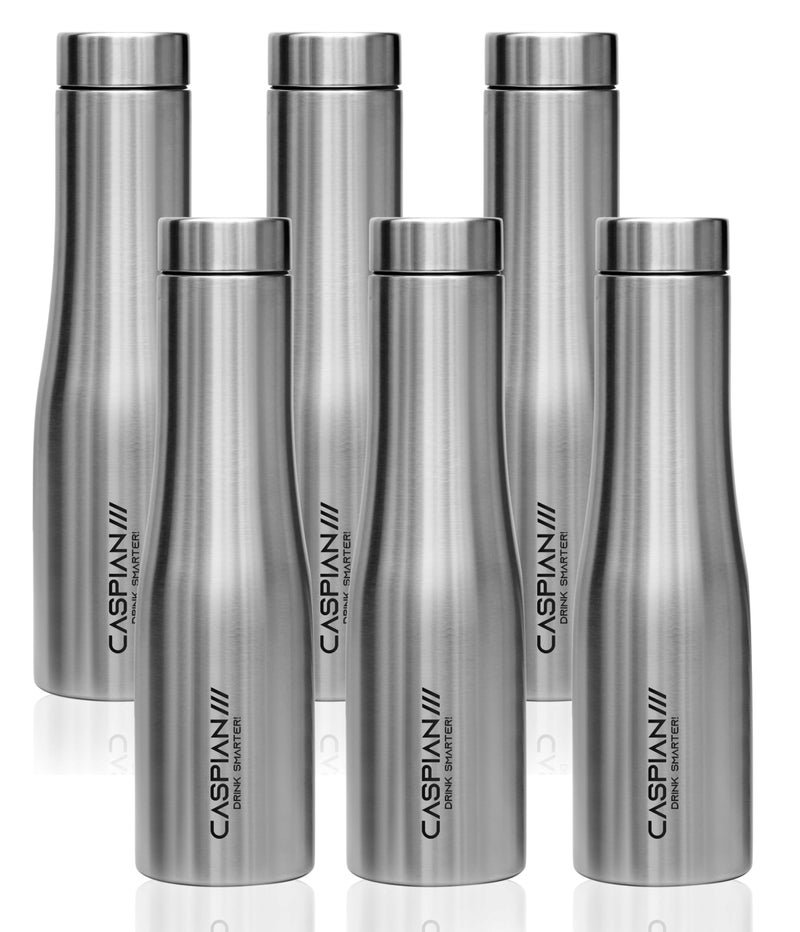 CASPIAN /// Aqua Stainless Steel Water Bottle (Silver, 1 Litre, Set of 6)| Leak Proof Thunder for Fridge Home Office Travel School Kids Boys Girls Adults Sports Gym Yoga - Image 1