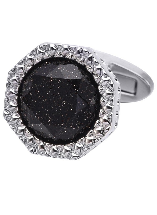 Jonwo Octagon Black Obsidian Gemstone Men's Cufflinks In Gift Case Silver / 14K Gold Plated Cufflinks for Men Jewelry for Wedding Party Business Birthday Anniversary Dress, 15mm/0.59 Inch, Brass, obsidian - Image 5