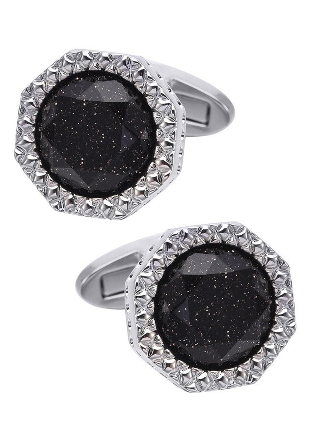 Jonwo Octagon Black Obsidian Gemstone Men's Cufflinks In Gift Case Silver / 14K Gold Plated Cufflinks for Men Jewelry for Wedding Party Business Birthday Anniversary Dress, 15mm/0.59 Inch, Brass, obsidian - Image 3