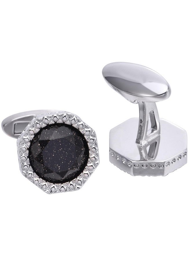 Jonwo Octagon Black Obsidian Gemstone Men's Cufflinks In Gift Case Silver / 14K Gold Plated Cufflinks for Men Jewelry for Wedding Party Business Birthday Anniversary Dress, 15mm/0.59 Inch, Brass, obsidian - Image 4