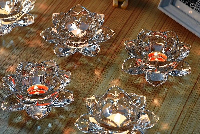 KD ZONE KD ZONE Italian Premium Exquisite Glass Lotus Flower Tea Light Candle Holder Perfect for Lighting Decoration Corporate GiftsHome Decor and Festival Like Diwali Christmas or Eid Set of 6 - Image 5