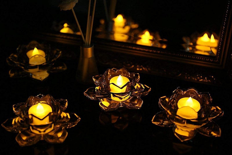 KD ZONE KD ZONE Italian Premium Exquisite Glass Lotus Flower Tea Light Candle Holder Perfect for Lighting Decoration Corporate GiftsHome Decor and Festival Like Diwali Christmas or Eid Set of 6 - Image 4