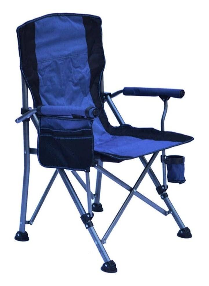 كينغ كامب كرسي تخييم قابل للطي بظهر مرتفع مبطن مع حامل اكواب، كرسي تخزين جانبي للشاطئ والصيد والتخييم والمشي لمسافات طويلة (يحمل حمولة 150 كغم) (اللون: ازرق داكن، المقاس: 95 × 58 × 58) - Image 1