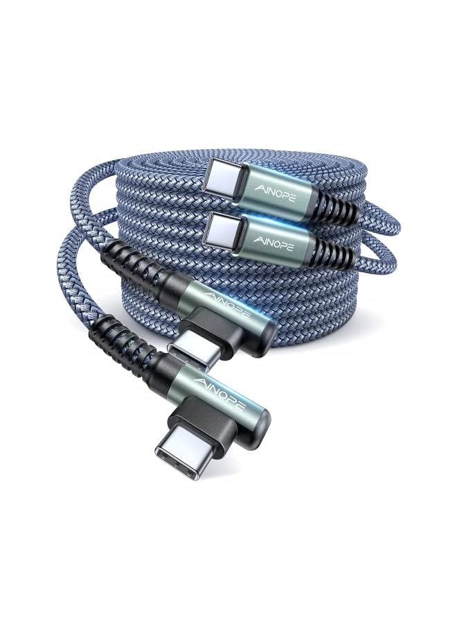 Ainope كابل USB C إلى USB C شاحن USB C 60W عبوة 2 6.6 قدم كابل شاحن نوع C كابل USB C بزاوية صحيحة - Image 2