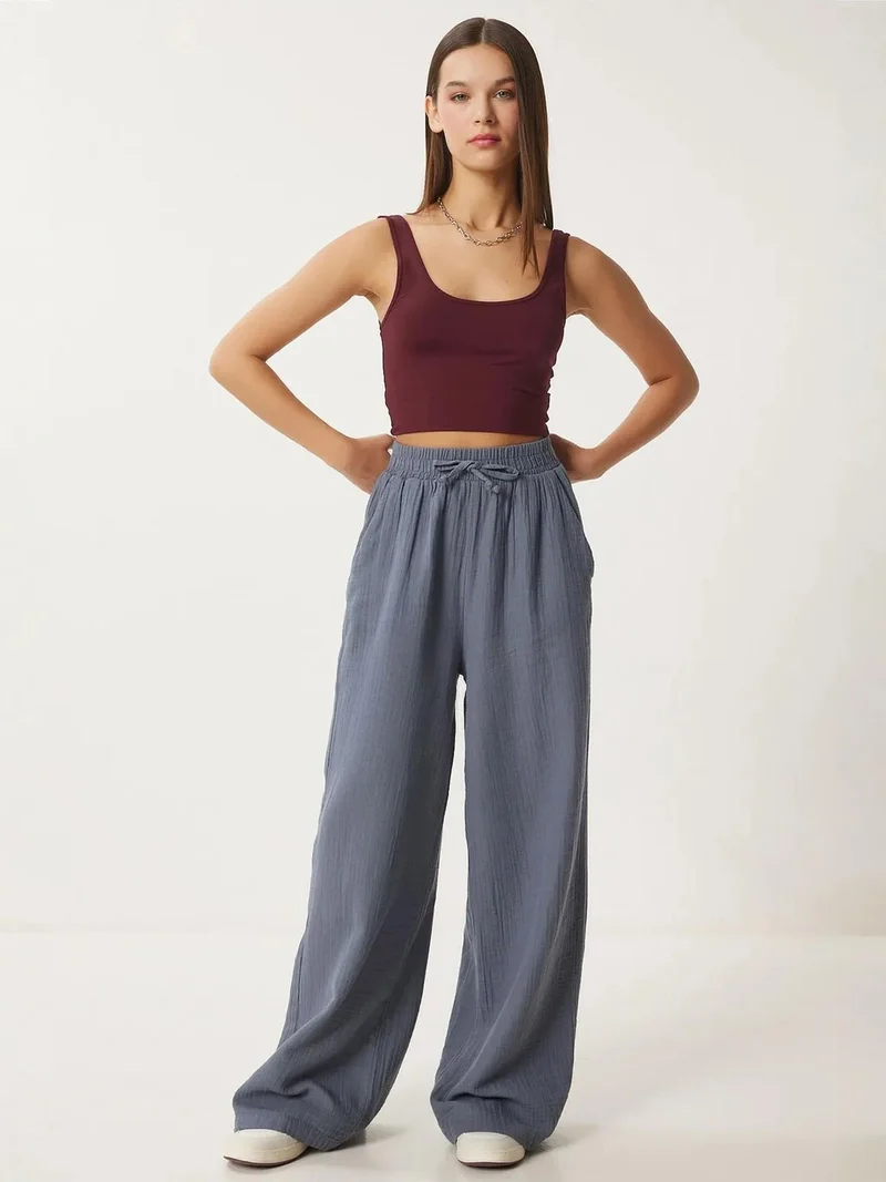 السعادة في إسطنبول ISTANBUL Wide Leg Drawstring Waist Pants with Binding Detail