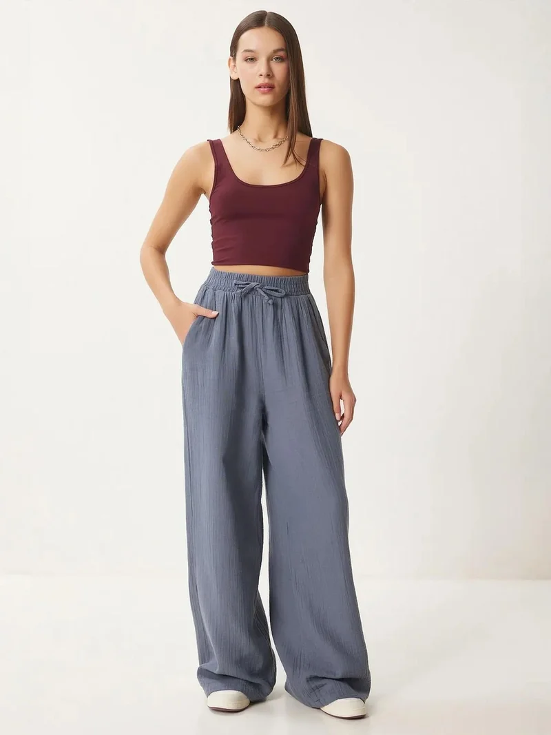 السعادة في إسطنبول ISTANBUL Wide Leg Drawstring Waist Pants with Binding Detail