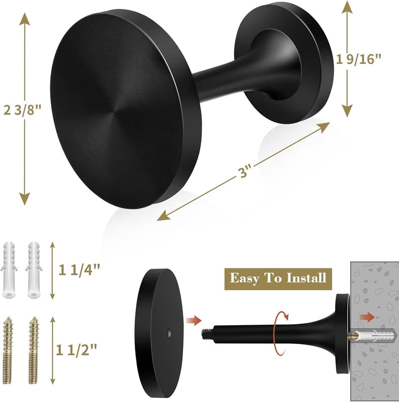 Gudui Curtain Holdbacks, 8 Pack Curtain Tieback Hooks for Drapes Round Drapery Holdbacks Pullbacks Metal Curtain Holders for Wall, Black - Image 2