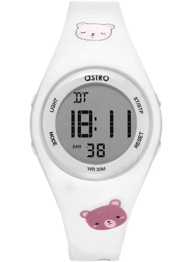 ASTRO Astro Kids Watch, Digital Display and Polyurethane Strap - A23904-PPWW-BR, White