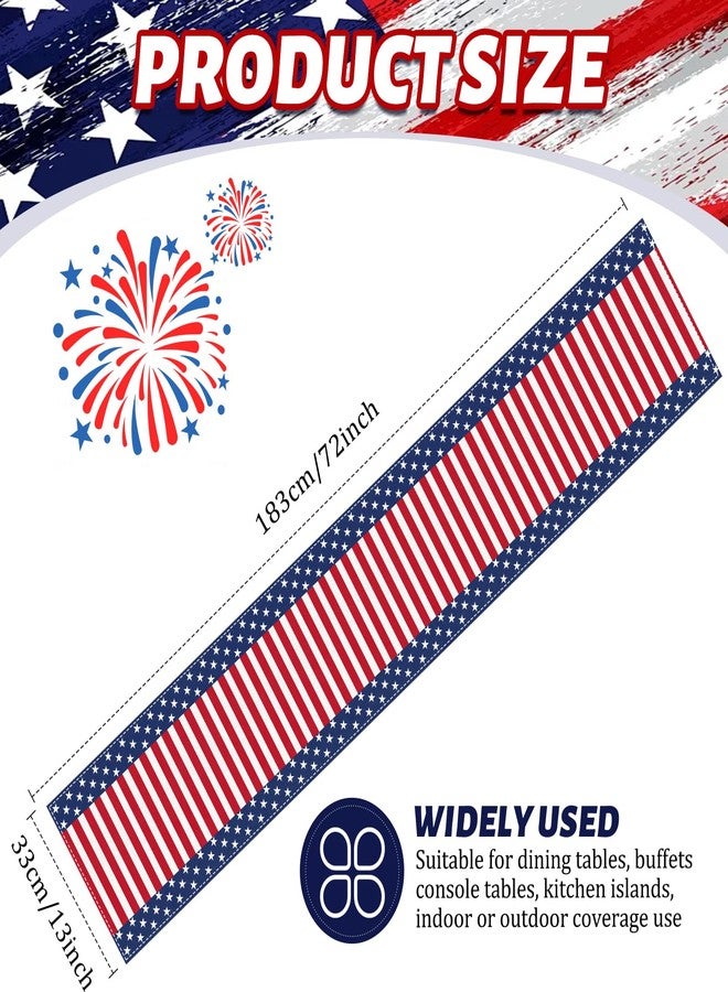 Geodurn 72 x 13 Inches American Flag Table Runner, Red White Blue Stars and Stripes Patriotic Runner for 4th of July, Memorial Day, Veterans Day, and Independence Day Tabletop Kitchen Decorations - Image 2