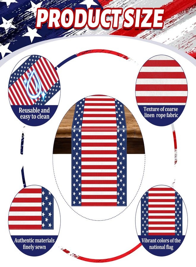 Geodurn 72 x 13 Inches American Flag Table Runner, Red White Blue Stars and Stripes Patriotic Runner for 4th of July, Memorial Day, Veterans Day, and Independence Day Tabletop Kitchen Decorations - Image 3