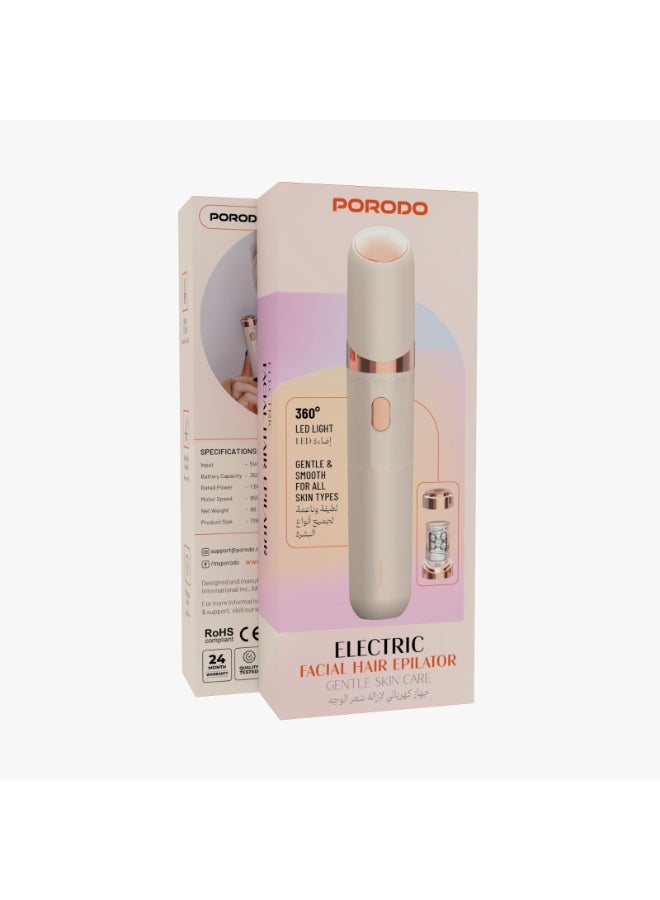 porodo Lifestyle 2 In 1 Electric Facial Hair Epilator For Ladies / Gentle Face Hair Removal / Type-C Charging Interface / Protective Cover / Built-In LED Light / 60 minutes Working Time - Pink - Image 3