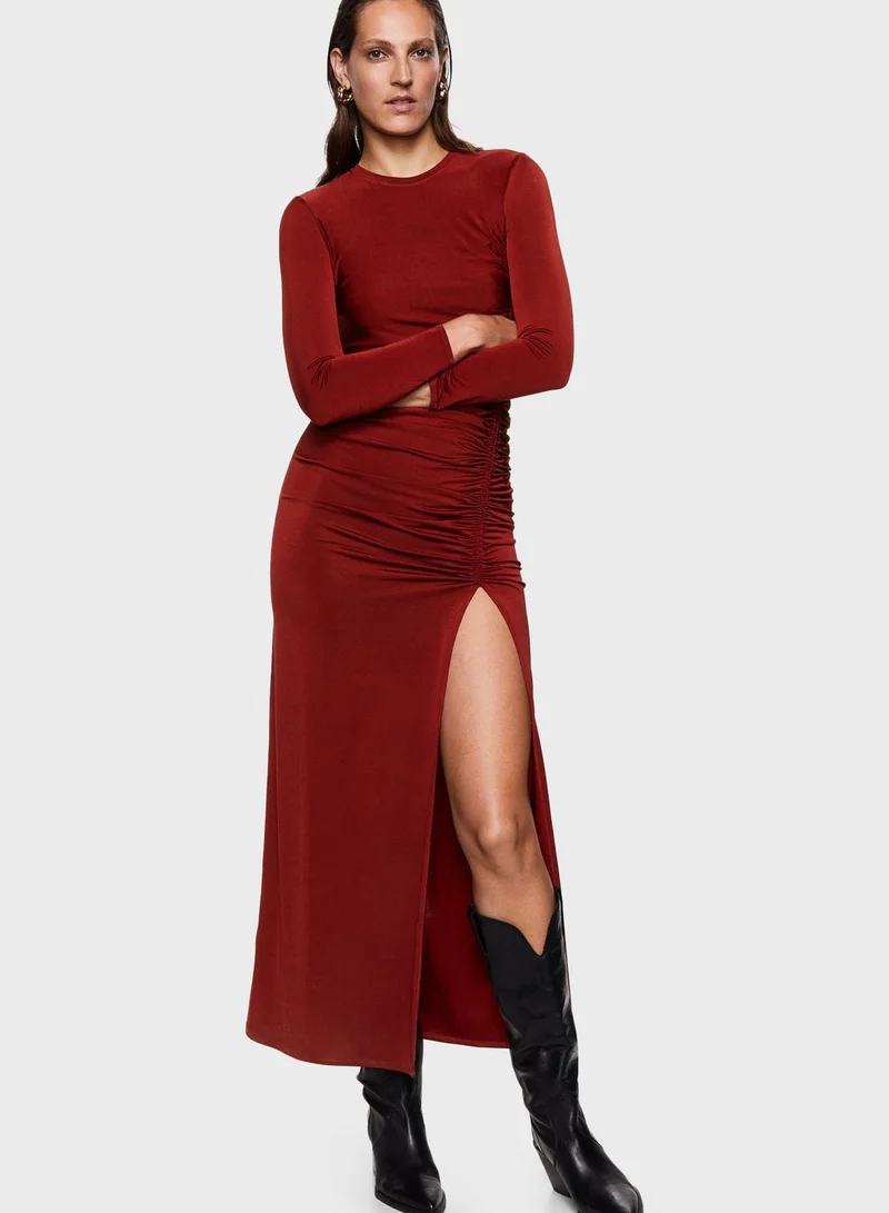 MANGO Slit Detail Ruched Dress