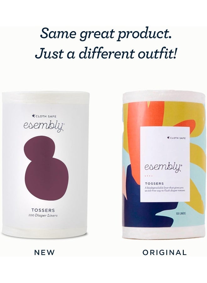 Esembly إيسمبلي توسرز – بطانات حفاضات قابلة للتصرف مصنوعة من الخيزران والفيكوز لحفاضات القماش – صديقة للبيئة، خالية من العطور، خالية من الكلور – مقاس واحد، 200 بطانة (عبوة من 2 تحتوي على 100 بطانة في كل لفة) - Image 2