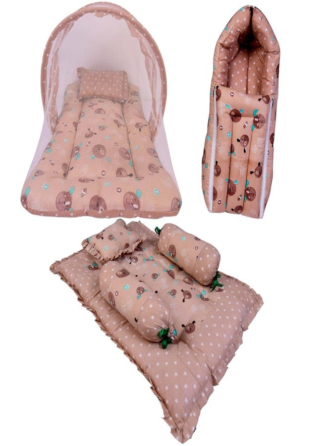 Kwitchy Baby Bed New Born Baby Bedding Set | Mosquito Net | Carry Bag | Baby Shower | Gift Pack | Essential Combo | Gadda Set (0-6 Months, Brown) (3PCS Set) - Image 1