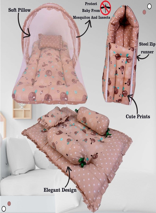 Kwitchy Baby Bed New Born Baby Bedding Set | Mosquito Net | Carry Bag | Baby Shower | Gift Pack | Essential Combo | Gadda Set (0-6 Months, Brown) (3PCS Set) - Image 3