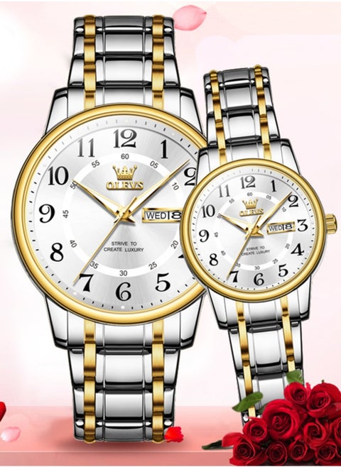 Couple's Large Numeric Dial Luminous Waterproof Watches High Hardness Coated Glass Alloy Strap Simple Stylish Matching Timepieces