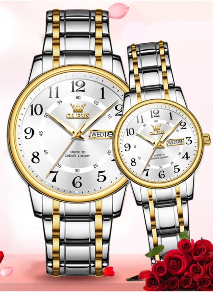 OLEVS - Couple's Large Numeric Dial Luminous Waterproof Watches High Hardness Coated Glass Alloy Strap Simple Stylish Matching Timepieces - Image 1