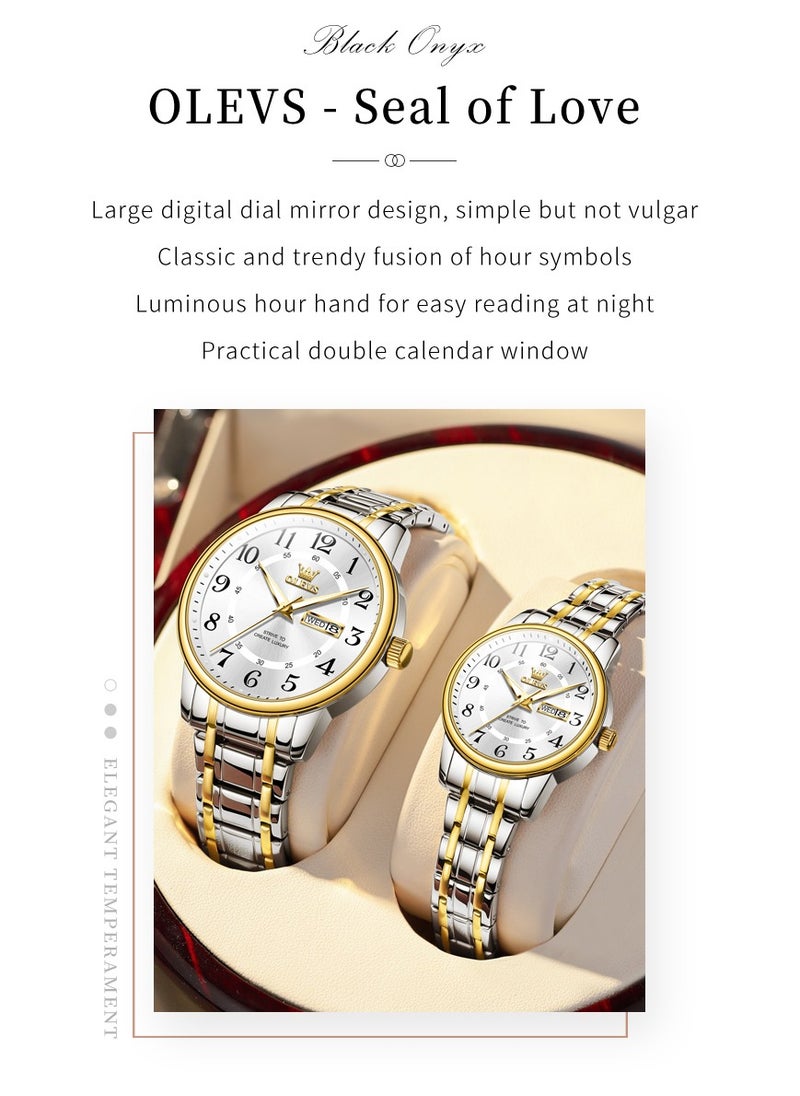 OLEVS - Couple's Large Numeric Dial Luminous Waterproof Watches High Hardness Coated Glass Alloy Strap Simple Stylish Matching Timepieces - Image 1