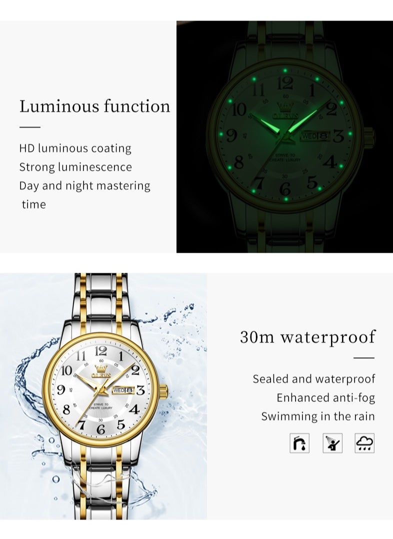 OLEVS - Couple's Large Numeric Dial Luminous Waterproof Watches High Hardness Coated Glass Alloy Strap Simple Stylish Matching Timepieces - Image 1
