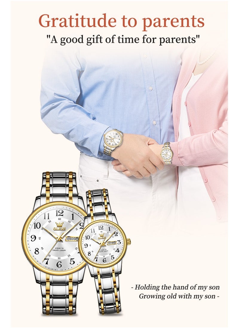 OLEVS - Couple's Large Numeric Dial Luminous Waterproof Watches High Hardness Coated Glass Alloy Strap Simple Stylish Matching Timepieces - Image 1