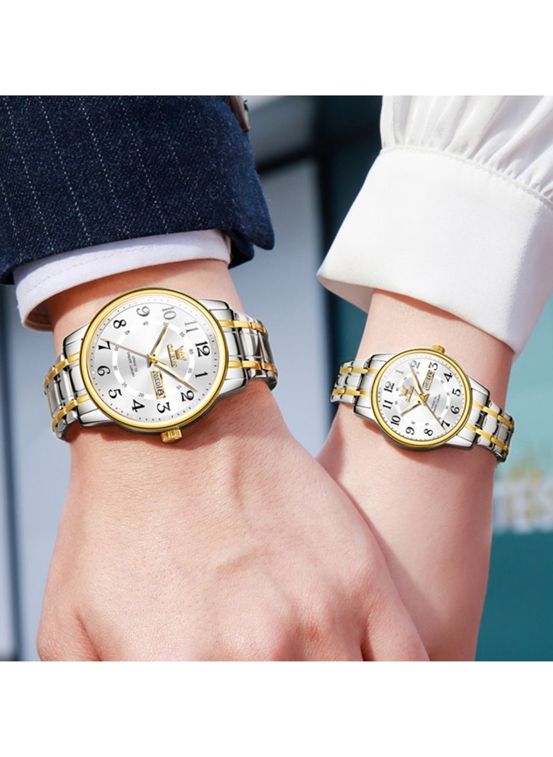 OLEVS - Couple's Large Numeric Dial Luminous Waterproof Watches High Hardness Coated Glass Alloy Strap Simple Stylish Matching Timepieces - Image 1