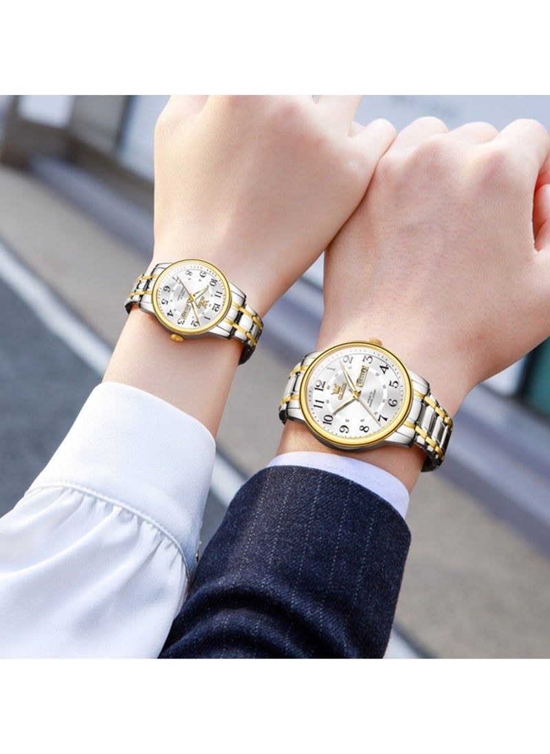 OLEVS - Couple's Large Numeric Dial Luminous Waterproof Watches High Hardness Coated Glass Alloy Strap Simple Stylish Matching Timepieces - Image 1