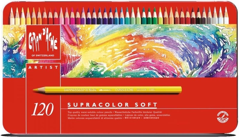 Caran d'Ache Supracolour Soft Aquarelle Pencils - 120 Assorted Colors in Metal Tin for Artists and Illustrators - Image 1