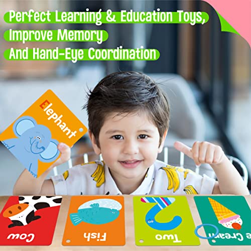 SpriteGru 50 PCS Kid First Cognitive Flashcards,Double Sided Printed 7 in 1 Colorful Cards Alphabet,Numbers, Foods,Animals,Shapes,Colors with 3 Reclosable Rings,Learning Tool for Pre-K Kindergarten Toddlers - Image 5