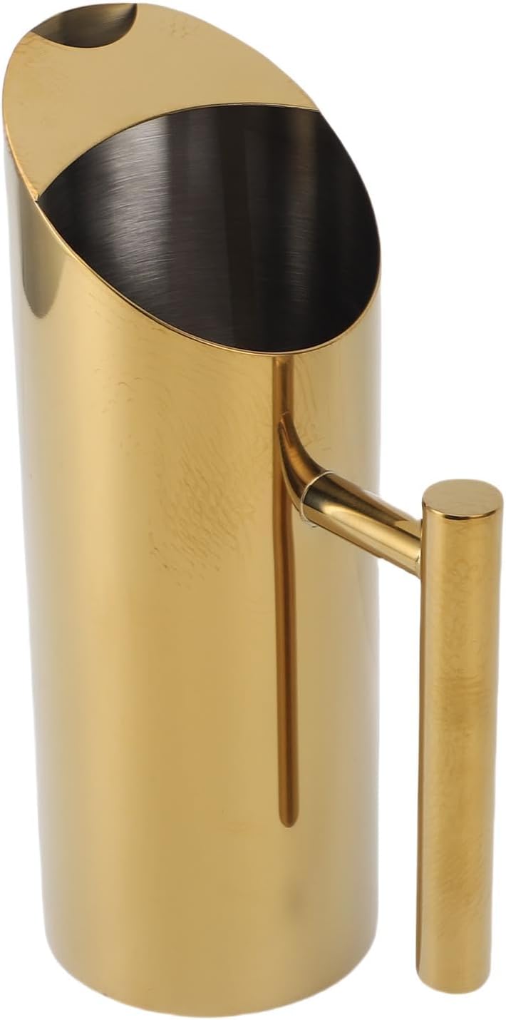 Asixxsix Stainless Steel Water Pitcher, 1L Large Capacity 304 Stainless Steel Pitcher with Leak Proof Spout Straight Body Design, with Ice Guard for Juice Coffee Milk Iced Hot Tea (Gold) - Image 3