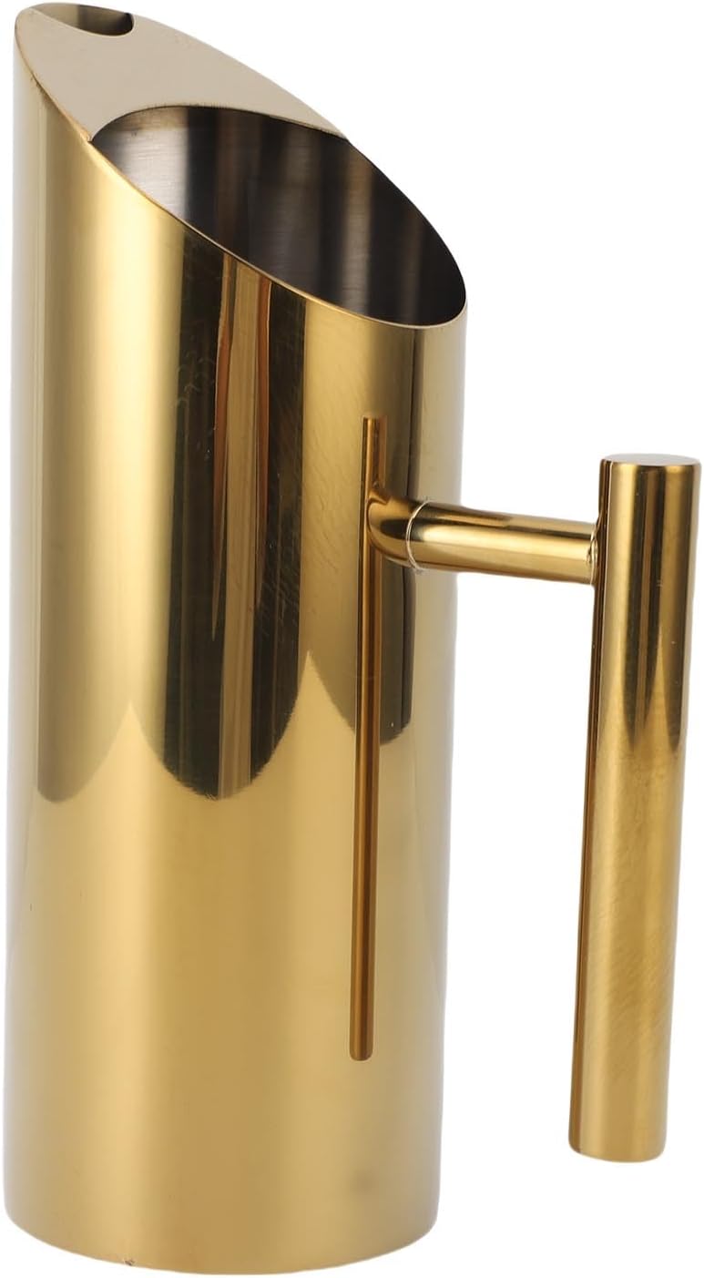 Asixxsix Stainless Steel Water Pitcher, 1L Large Capacity 304 Stainless Steel Pitcher with Leak Proof Spout Straight Body Design, with Ice Guard for Juice Coffee Milk Iced Hot Tea (Gold) - Image 1