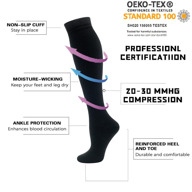 fenglaoda Compression Socks Women Men 6 Pairs, Knee High Best Support Circulation Socks for Running, Travel, Flight, Nurse - Image 2