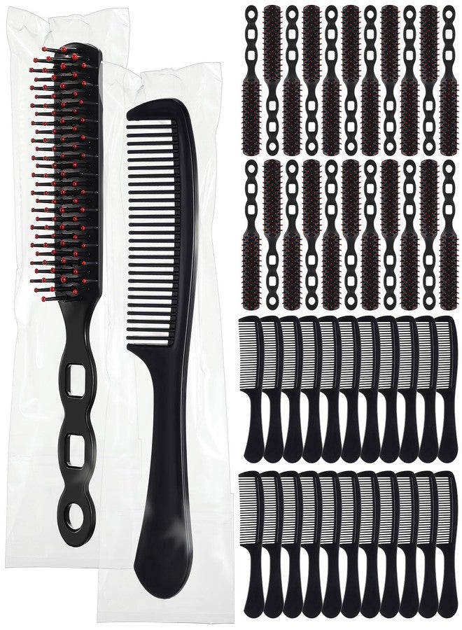 SiliFine 96 Pcs Bulk Hair Brush Combs for Homeless Individually Wrapped Hair Brush and Comb Set Detangling Hairbrush for Women Hotel Nursing Charity(Black) - Image 1