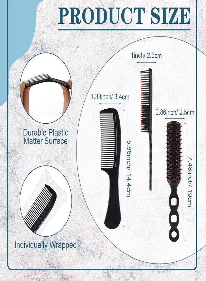 SiliFine 96 Pcs Bulk Hair Brush Combs for Homeless Individually Wrapped Hair Brush and Comb Set Detangling Hairbrush for Women Hotel Nursing Charity(Black) - Image 2