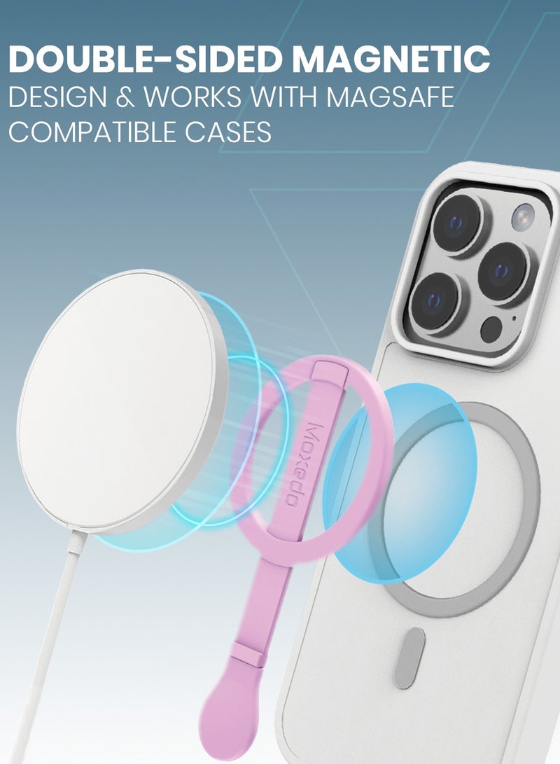 Moxedo Snap-On Magnetic Phone Grip Soft Silicone Grip Adjustable Strap with Double Sided Magnetic Design Compatible for iPhone 16 15 Pro Max Plus 14 13 12 and All Phones - Pink - Image 5