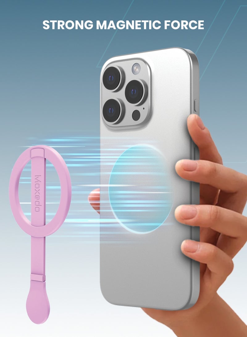 Moxedo Snap-On Magnetic Phone Grip Soft Silicone Grip Adjustable Strap with Double Sided Magnetic Design Compatible for iPhone 16 15 Pro Max Plus 14 13 12 and All Phones - Pink - Image 3