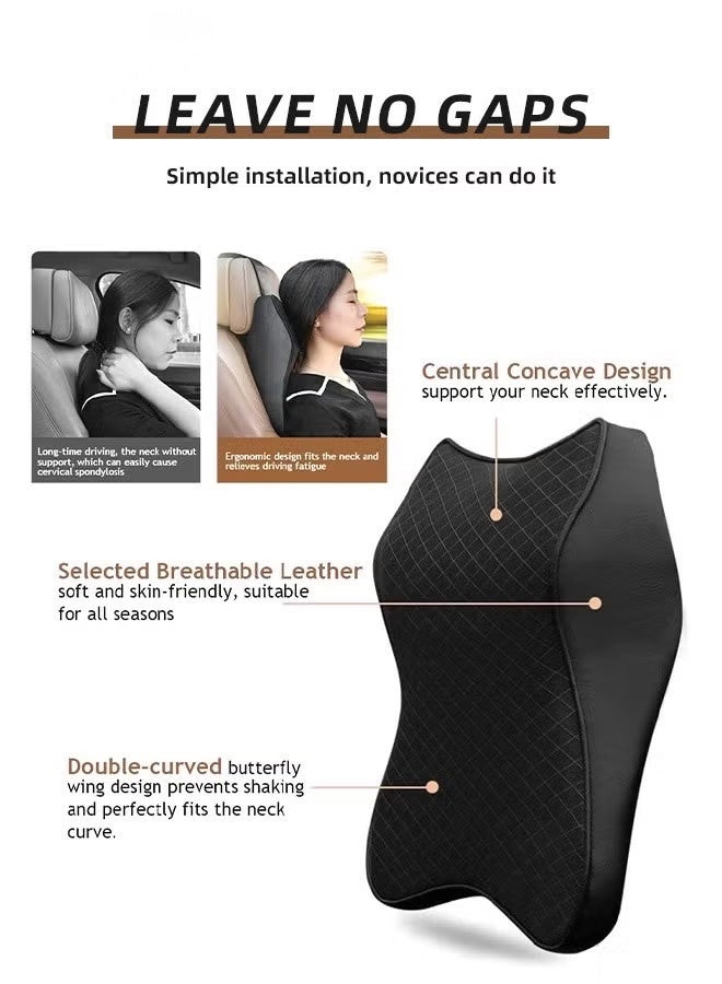 وسائد لمسند الرأس في مقعد السيارة، وسادة مريحة للرقبة في السيارة، ناعمة ومسامية، لتخفيف آلام الرقبة ودعم عنق الرحم، أسود - Image 3