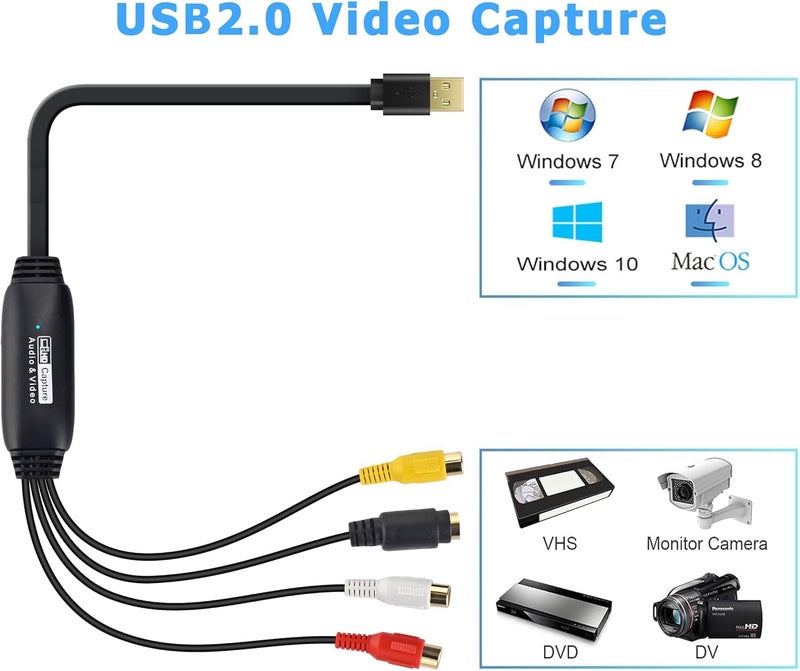 MICROWARE VHS to Digital Converter, Video Capture Card USB 2.0 Audio Video Capture Card Device Old VHS Mini DV Hi8 DVD VCR to Digital Converter for Mac, PC Support Windows - Image 5