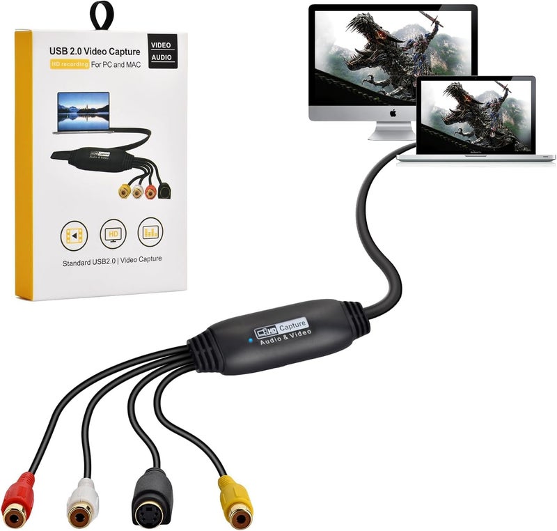 MICROWARE VHS to Digital Converter, Video Capture Card USB 2.0 Audio Video Capture Card Device Old VHS Mini DV Hi8 DVD VCR to Digital Converter for Mac, PC Support Windows - Image 1