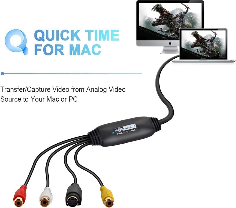 MICROWARE VHS to Digital Converter, Video Capture Card USB 2.0 Audio Video Capture Card Device Old VHS Mini DV Hi8 DVD VCR to Digital Converter for Mac, PC Support Windows - Image 2