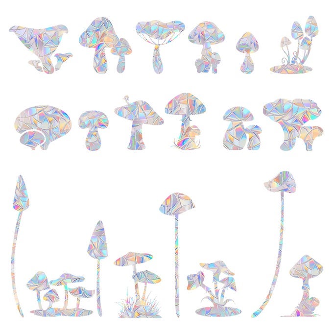 20 PIECES MUSHROOM WINDOW CLINGS ANTICOLLISION DECALS TO SAVE BIRDS FROM COLLISIONS NONADHESIVE PRISMATIC VINYL CLINGS RAINBOW STICKERS