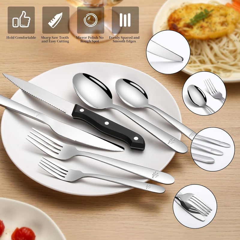 Amrules 58Piece Silverware Set Service for 10  Stainless Steel Flatware Cutlery Set  Knives Forks and Spoons Utensil Sets for Home Kitchen Restaurant Hotel Mirror Polished Dishwasher Safe - Image 4