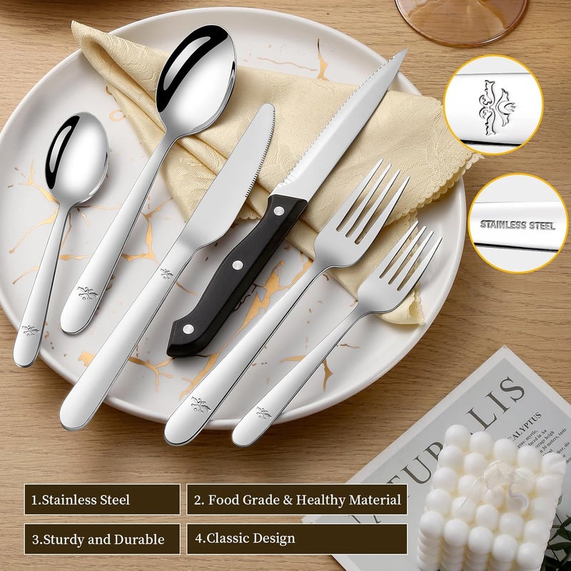Amrules 58Piece Silverware Set Service for 10  Stainless Steel Flatware Cutlery Set  Knives Forks and Spoons Utensil Sets for Home Kitchen Restaurant Hotel Mirror Polished Dishwasher Safe - Image 3