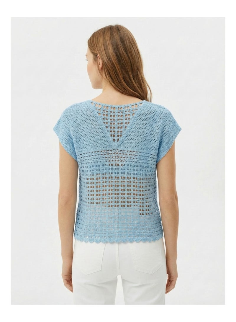 ARCO STORE Women's Crochet Striped Detail Standard Size Blouse - Image 2