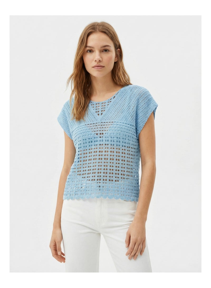ARCO STORE Women's Crochet Striped Detail Standard Size Blouse - Image 1